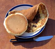Scottish pancake and fruit crumpet.