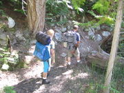 Hikers backpacking through Stein Valley Provincial Park in British Columbia.