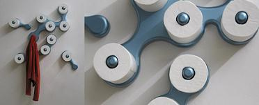 In recent years, increasing attempts have been made to create clever alternatives to traditional toilet roll holders.  This whimsical design, "Splash" (2004), is by the American industrial designer Brad Ascalon.