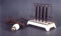 Toaster with light-fitting plug, ca. 1909