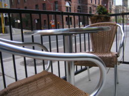 Plastic-wicker chairs in Toronto.