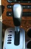 The automatic transmission selector lever in a Ford Five Hundred car.