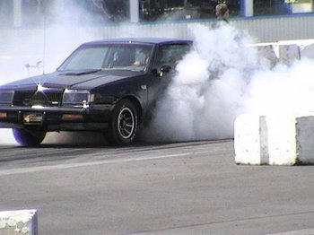 Example of a burn-out before staging. Note the amount of smoke.
